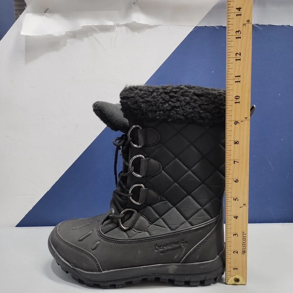 Bearpaw Winter Snow Boots Womens US 8 Black Faux Fur Lined Quilted Waterproof